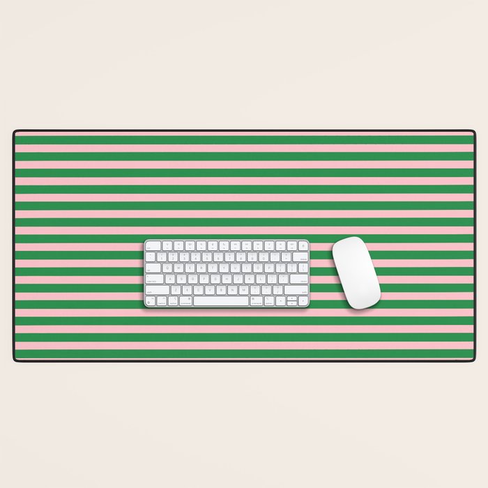 Narrow Stripes Green and Pink Pattern Desk Mat Gallery Image 1