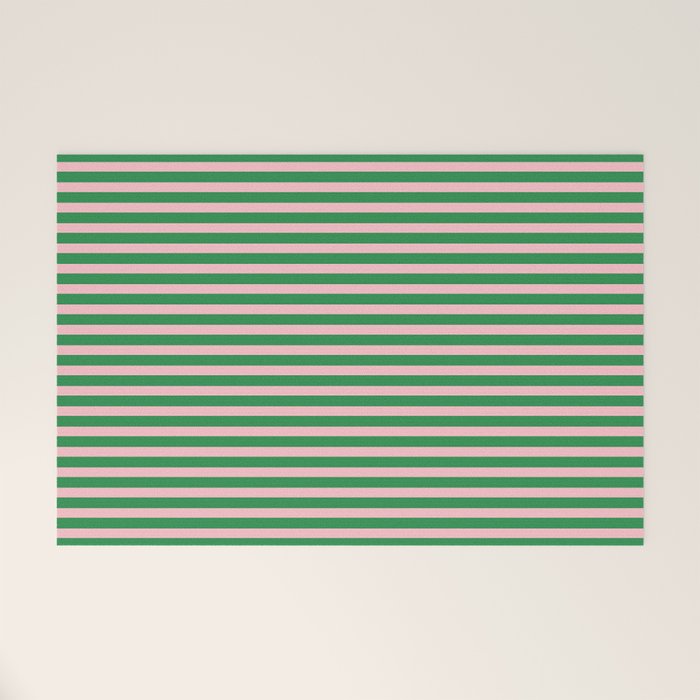 Narrow Stripes Green and Pink Pattern Welcome Mat Gallery Image 1