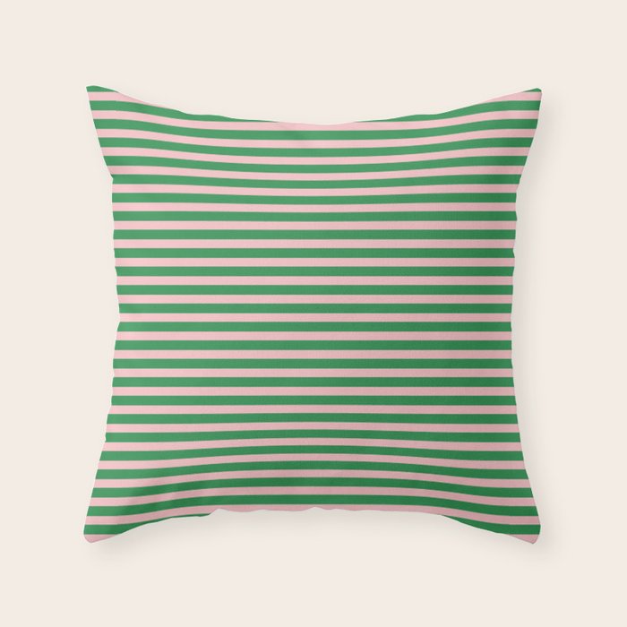 Narrow Stripes Green and Pink Pattern Throw Pillow Gallery Image 1