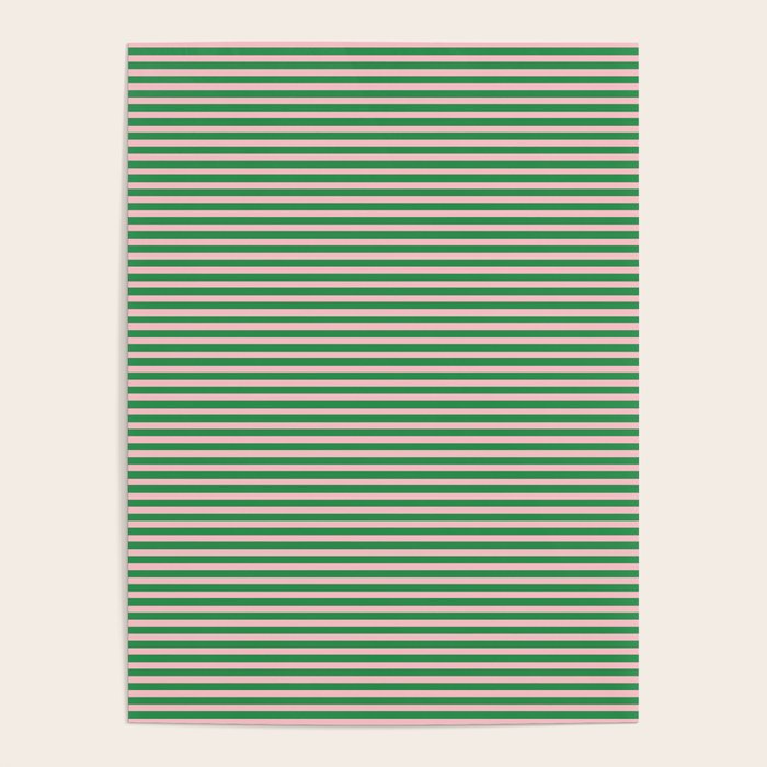Narrow Stripes Green and Pink Pattern Poster Gallery Image 1