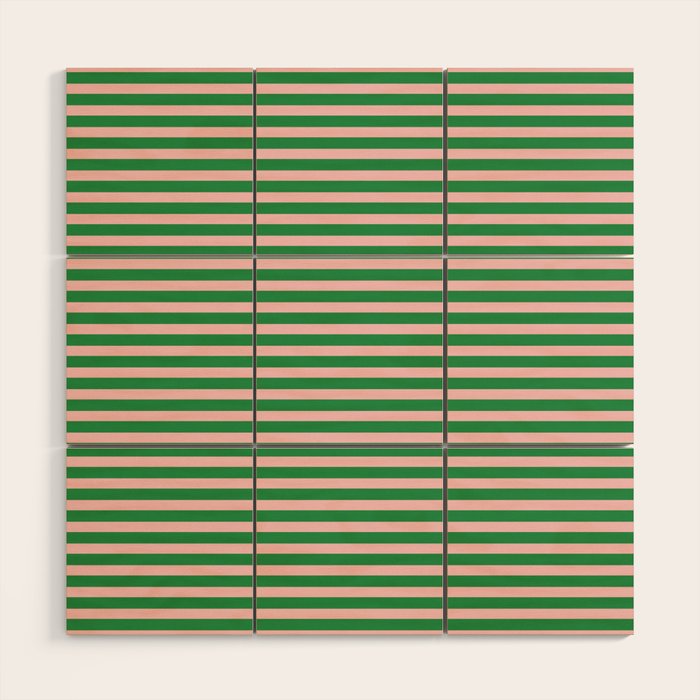 Narrow Stripes Green and Pink Pattern Wood Wall Art Gallery Image 1