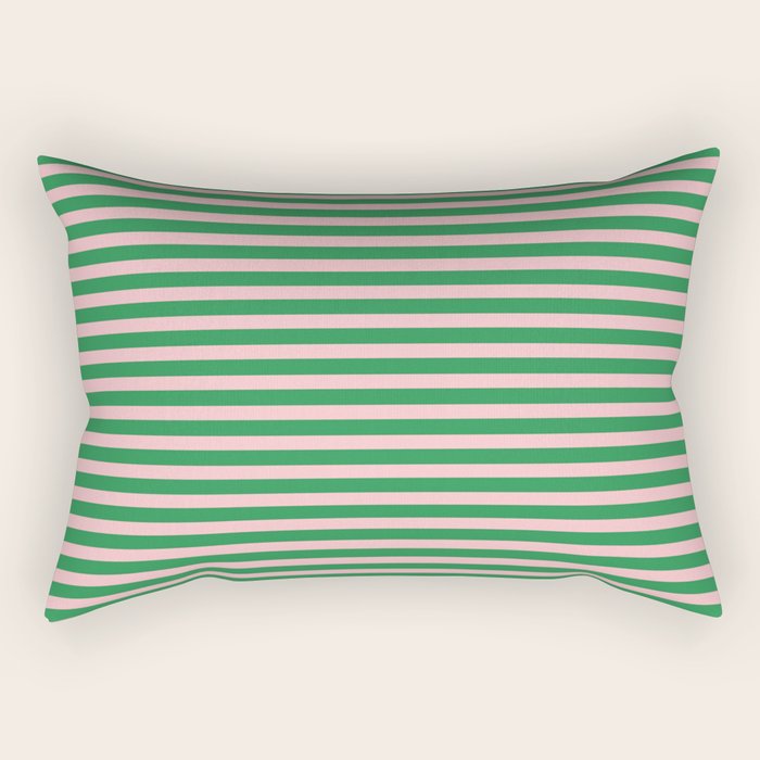 Narrow Stripes Green and Pink Pattern Rectangular Pillow Gallery Image 1