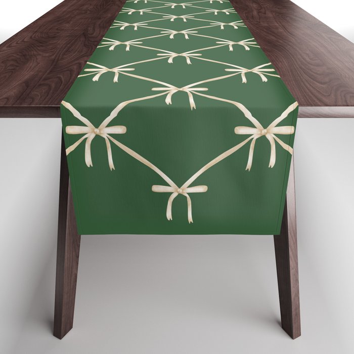 Bows & Ribbons Pattern XXV Dark Forest Green Table Runner Gallery Image 1