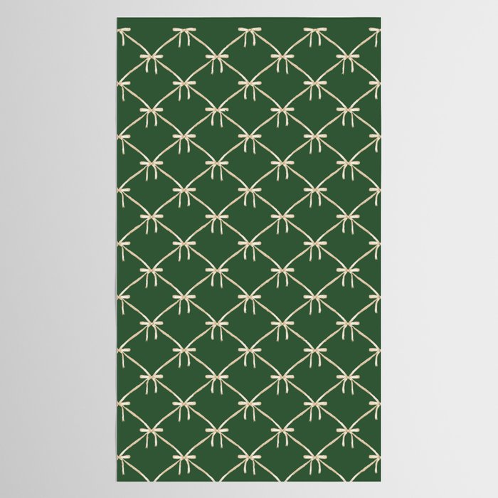 Bows & Ribbons Pattern XXV Dark Forest Green Tablecloth Gallery Image 2