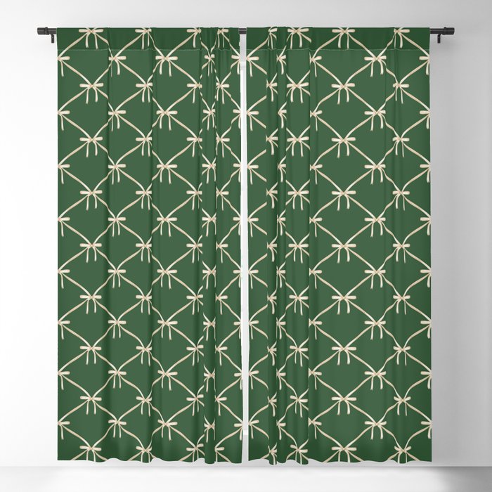 Bows & Ribbons Pattern XXV Dark Forest Green Window Curtain Gallery Image 5