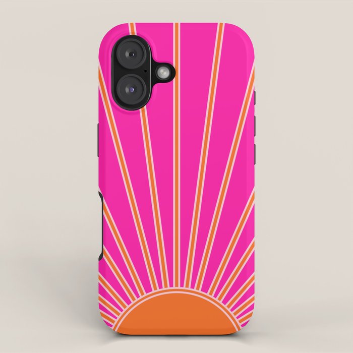 Sun Print Sunrise Hot Pink And Orange Sunshine Retro Sun Wall Art Vintage Boho Abstract Modern Decor iPhone Case Gallery Image 1