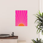 Sun Print Sunrise Hot Pink And Orange Sunshine Retro Sun Wall Art Vintage Boho Abstract Modern Decor Poster Gallery Image 2