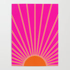 Sun Print Sunrise Hot Pink And Orange Sunshine Retro Sun Wall Art Vintage Boho Abstract Modern Decor Poster Gallery Image 4