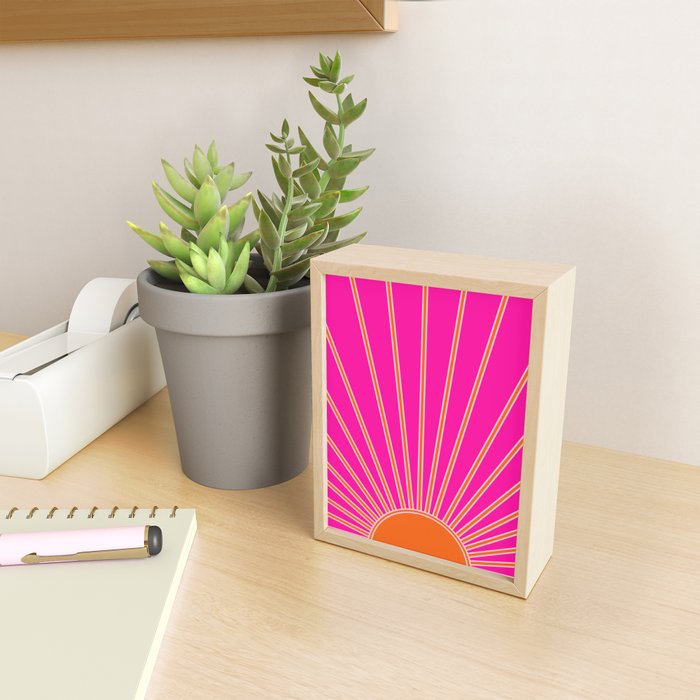 Sun Print Sunrise Hot Pink And Orange Sunshine Retro Sun Wall Art Vintage Boho Abstract Modern Decor Mini Art Print Gallery Image 2