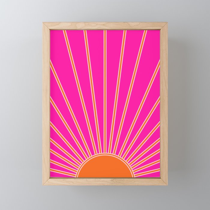 Sun Print Sunrise Hot Pink And Orange Sunshine Retro Sun Wall Art Vintage Boho Abstract Modern Decor Mini Art Print Gallery Image 1