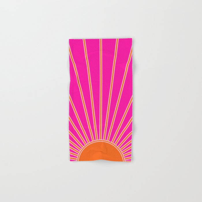 Sun Print Sunrise Hot Pink And Orange Sunshine Retro Sun Wall Art Vintage Boho Abstract Modern Decor Bath Towel Gallery Image 1