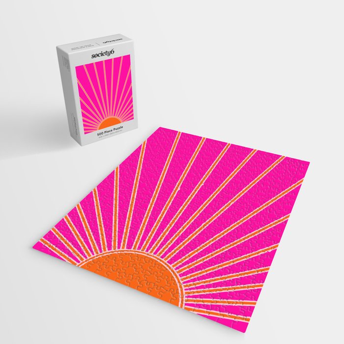 Sun Print Sunrise Hot Pink And Orange Sunshine Retro Sun Wall Art Vintage Boho Abstract Modern Decor Jigsaw Puzzle Gallery Image 2