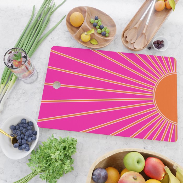 Sun Print Sunrise Hot Pink And Orange Sunshine Retro Sun Wall Art Vintage Boho Abstract Modern Decor Cutting Board Gallery Image 2