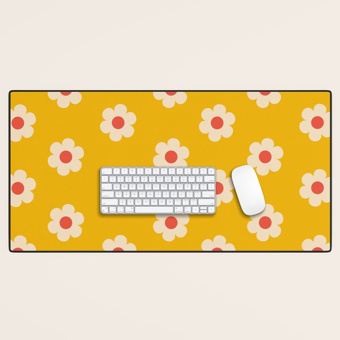 Yellow, Pink and Cream Daisy Flower Desk Mat Gallery Image 1