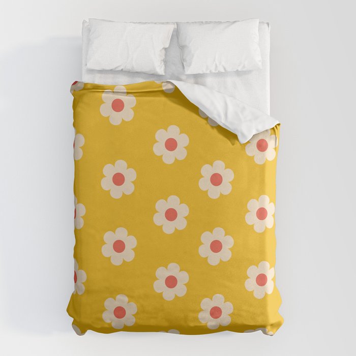 Yellow, Pink and Cream Daisy Flower Duvet Cover