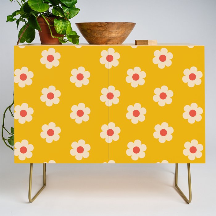 Yellow, Pink and Cream Daisy Flower Credenza Gallery Image 1