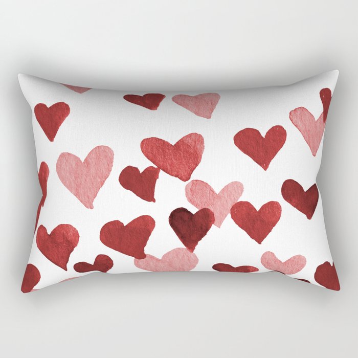 Valentine's Day Watercolor Hearts - red Rectangular Pillow Gallery Image 2