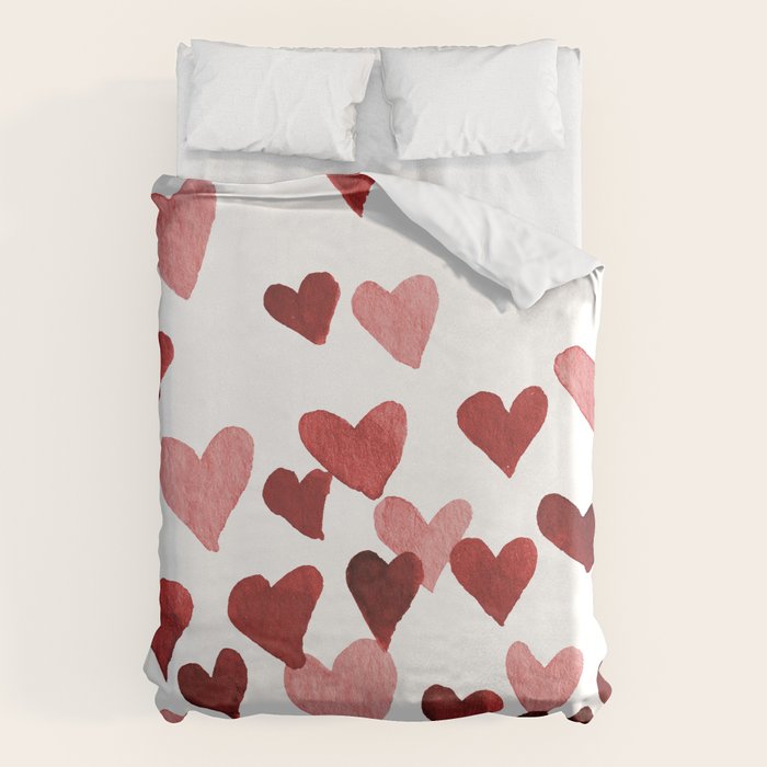 Valentine's Day Watercolor Hearts - red Duvet Cover Gallery Image 6