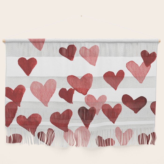 Valentine's Day Watercolor Hearts - red Wall Hanging Gallery Image 1