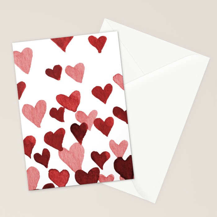 Valentine's Day Watercolor Hearts - red Stationery Card Gallery Image 2