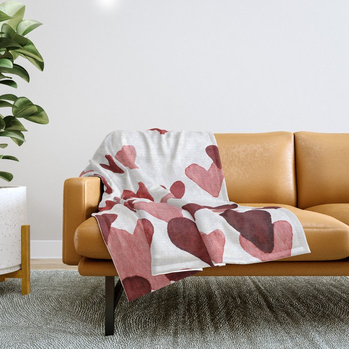 Valentine's Day Watercolor Hearts - red Throw Blanket Gallery Image 1