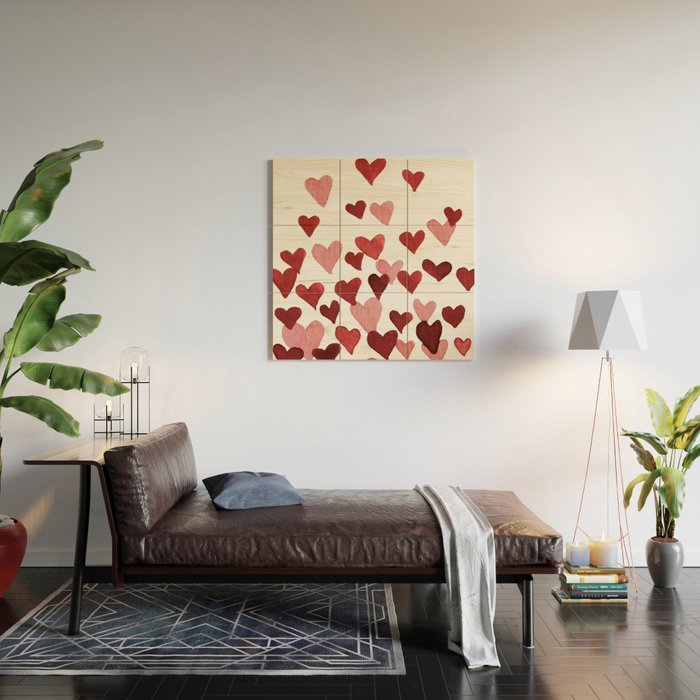 Valentine's Day Watercolor Hearts - red Wood Wall Art Gallery Image 2