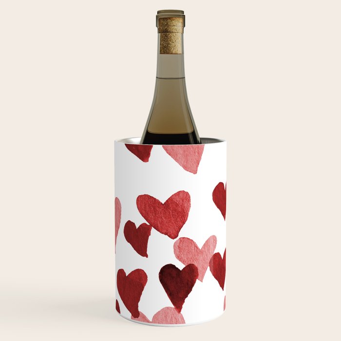Valentine's Day Watercolor Hearts - red Wine Chiller Gallery Image 1