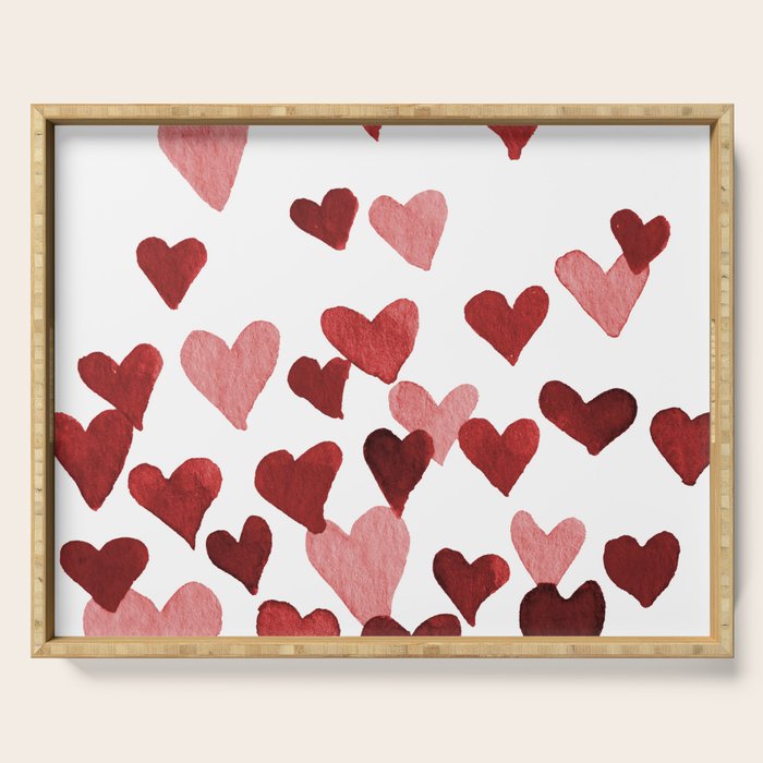 Valentine's Day Watercolor Hearts - red Serving Tray Gallery Image 1