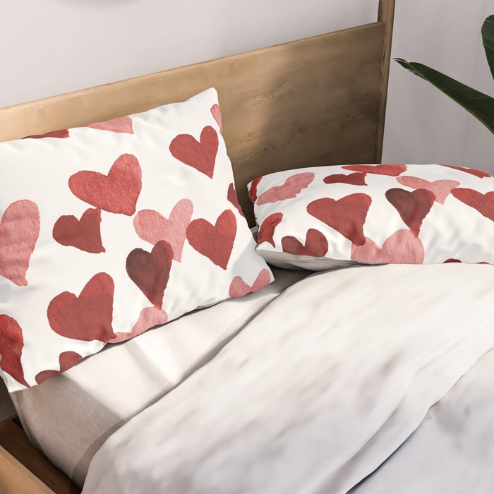 Valentine's Day Watercolor Hearts - red Pillow Sham Gallery Image 2