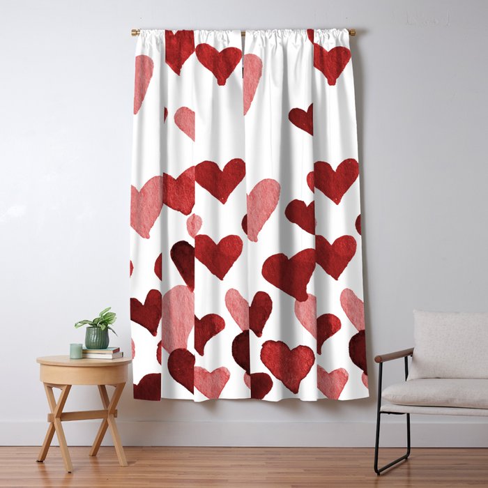 Valentine's Day Watercolor Hearts - red Window Curtain Gallery Image 1