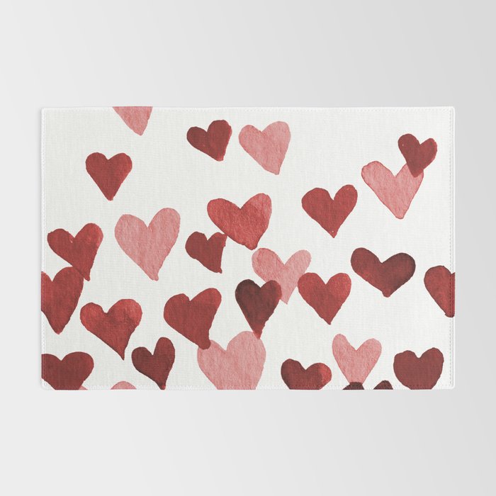 Valentine's Day Watercolor Hearts - red Rug Gallery Image 2