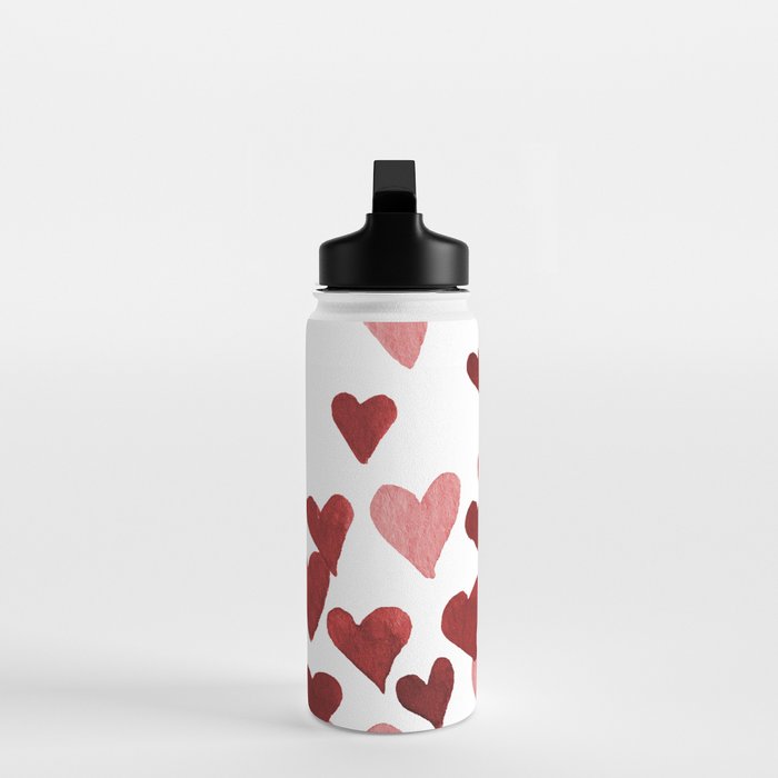 Valentine's Day Watercolor Hearts - red Water Bottle Gallery Image 3