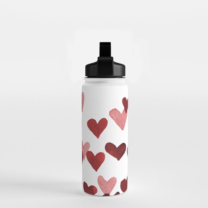 Valentine's Day Watercolor Hearts - red Water Bottle Gallery Image 2