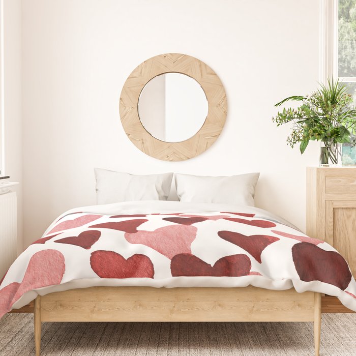 Valentine's Day Watercolor Hearts - red Duvet Cover Gallery Image 3