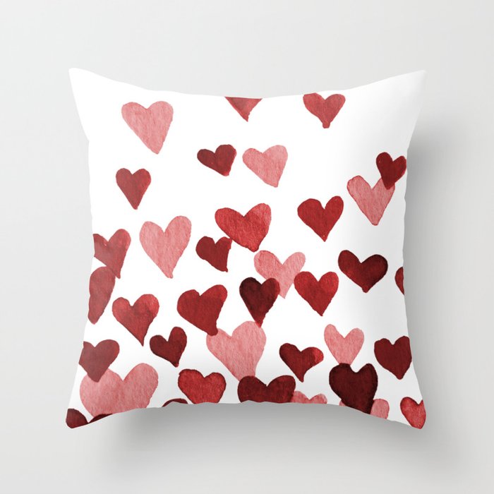 Valentine's Day Watercolor Hearts - red Throw Pillow Gallery Image 1