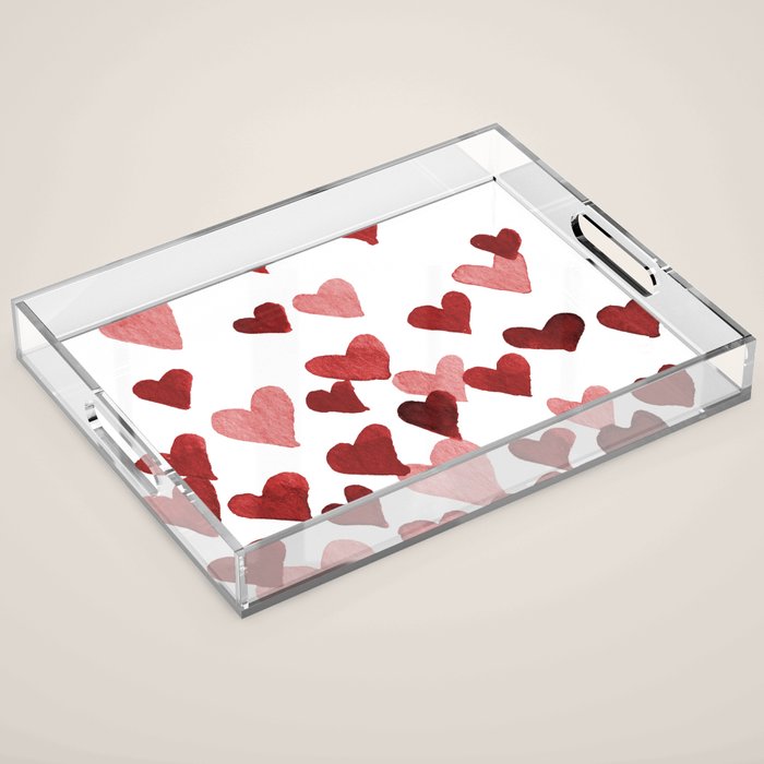 Valentine's Day Watercolor Hearts - red Acrylic Tray Gallery Image 1