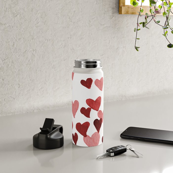 Valentine's Day Watercolor Hearts - red Water Bottle Gallery Image 4