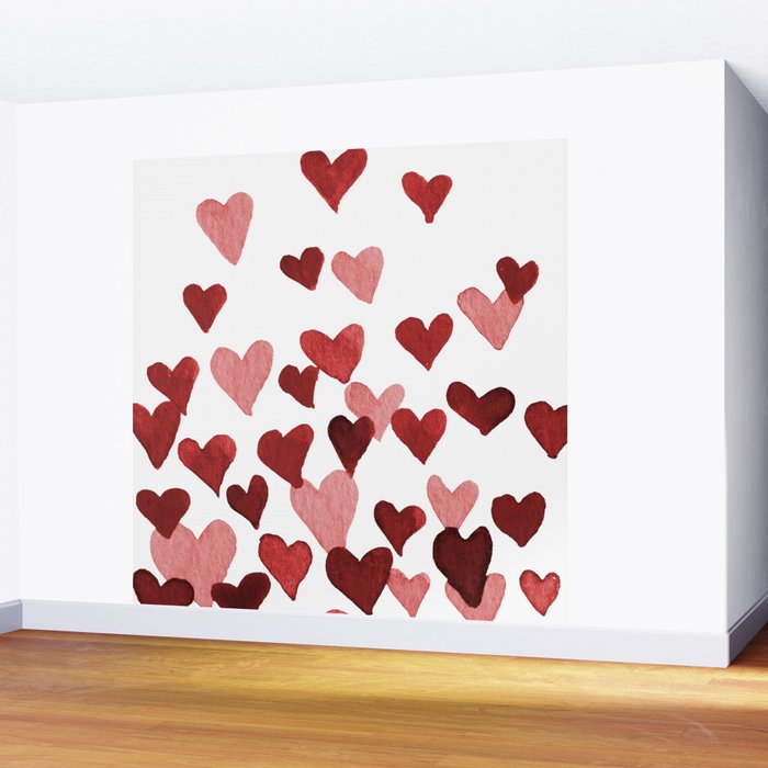 Valentine's Day Watercolor Hearts - red Wall Mural Gallery Image 2