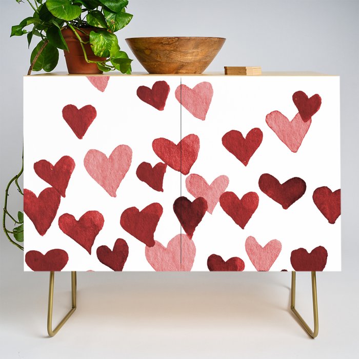 Valentine's Day Watercolor Hearts - red Credenza Gallery Image 1