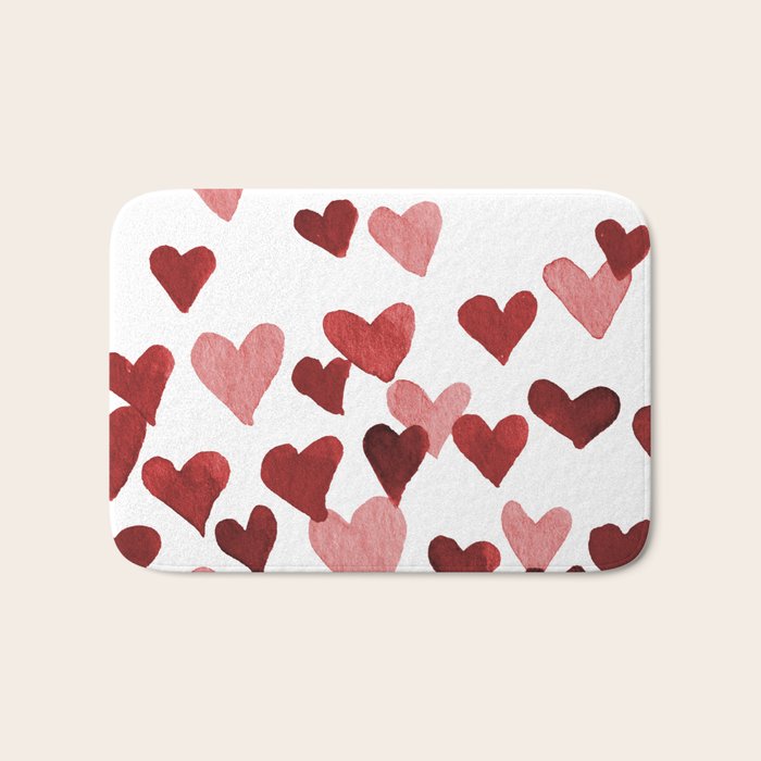 Valentine's Day Watercolor Hearts - red Bath Mat Gallery Image 1