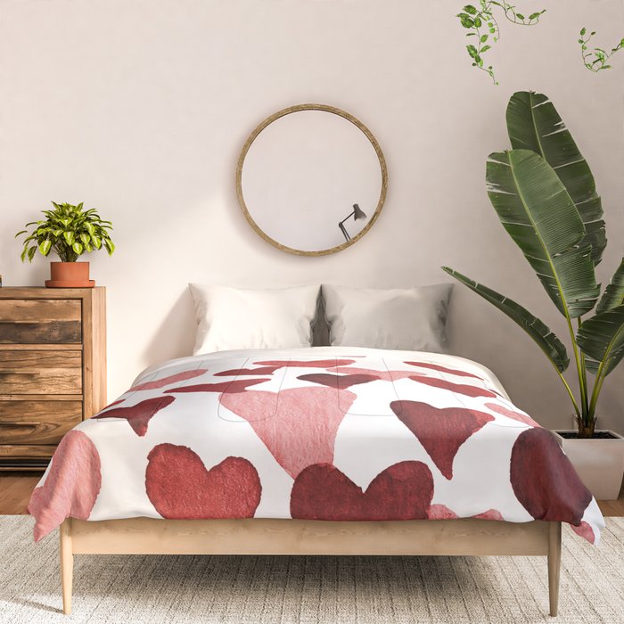 Valentine's Day Watercolor Hearts - red Comforter Gallery Image 3