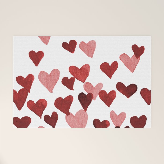 Valentine's Day Watercolor Hearts - red Welcome Mat Gallery Image 1