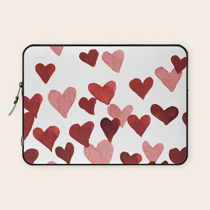 Valentine's Day Watercolor Hearts - red Laptop Sleeve Gallery Image 1