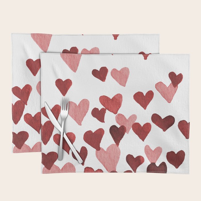 Valentine's Day Watercolor Hearts - red Placemat Gallery Image 1