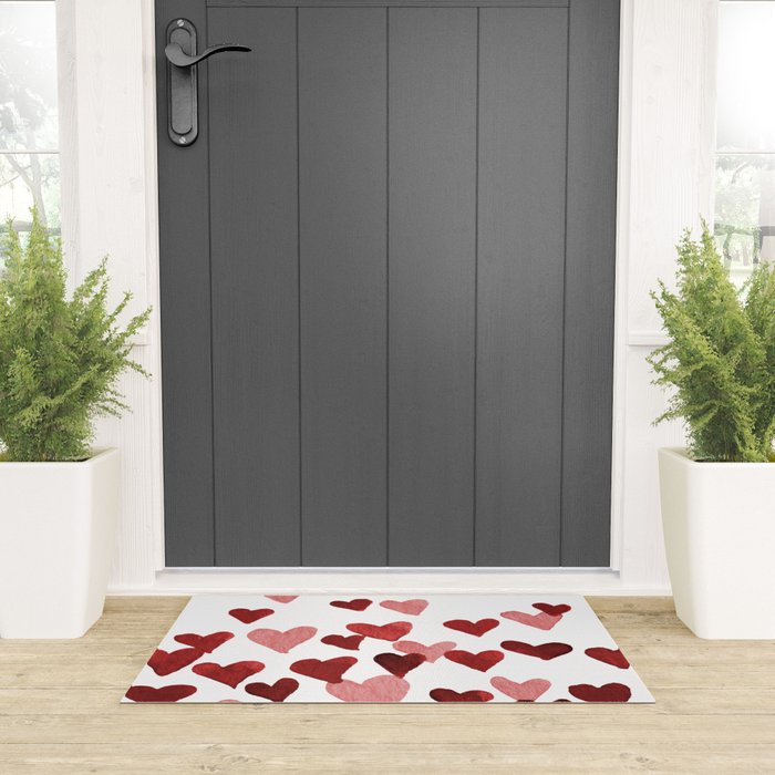 Valentine's Day Watercolor Hearts - red Welcome Mat Gallery Image 3