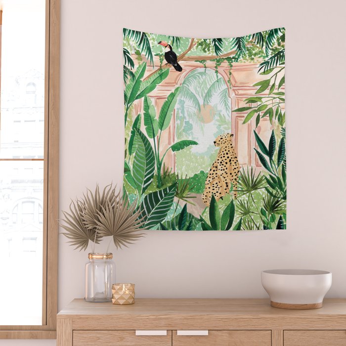 Jungle Cheetah and Toucan Wall Tapestry Gallery Image 2