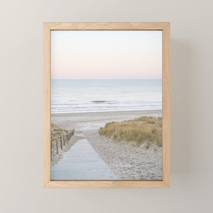 Beach Walk At Sunrise Photo | Dutch Coast Travel Photography Art Print | Egmond Aan Zee Holland In Pastel Colors Mini Art Print Gallery Image 1