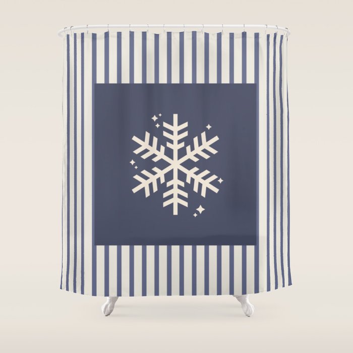 Snowflake Blue Striped Shower Curtain Gallery Image 1