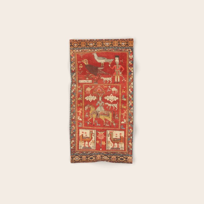 Kuba Hunting Rug With Birds Horses Camels Print Bath Towel Gallery Image 1