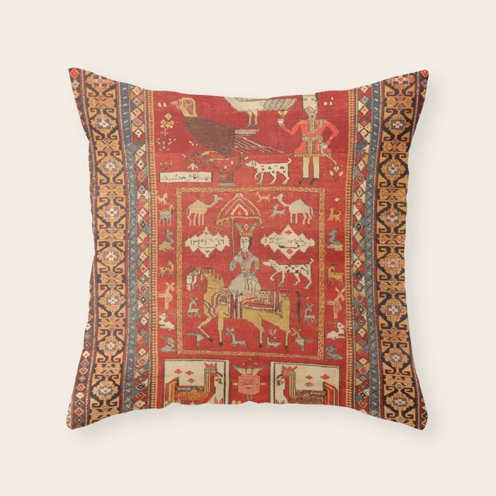 Kuba Hunting Rug With Birds Horses Camels Print Throw Pillow Gallery Image 6